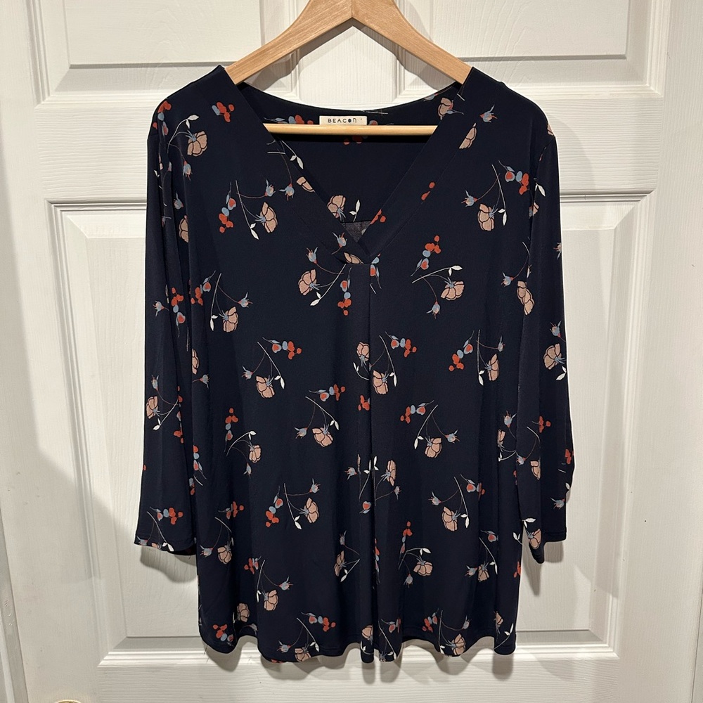 Beacon Blue 3/4 Sleeve Relaxed Blouse